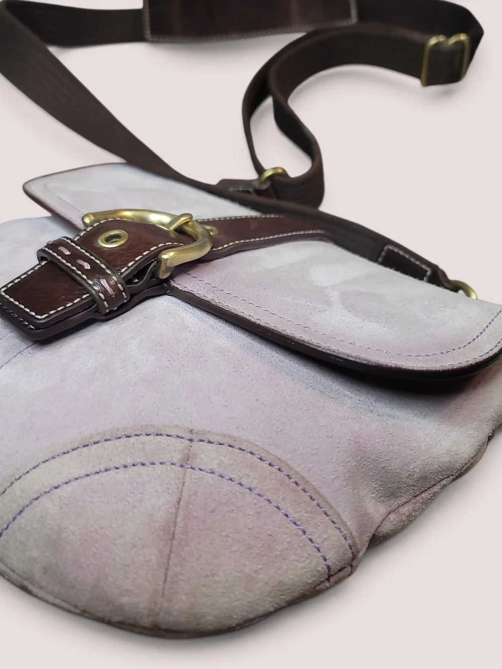 COACH VTG Lilac Soho Suede Flap Crossbody Bag with Brown Leather Trim 2004